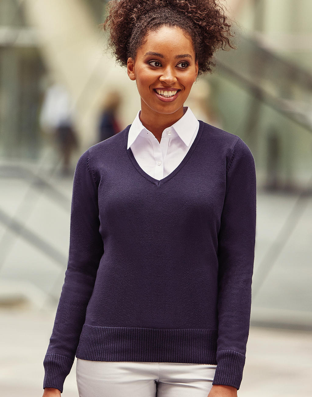 Pull en tricot à col en V Femme