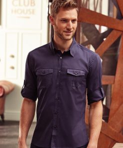 Chemise à manches longues retroussées Homme