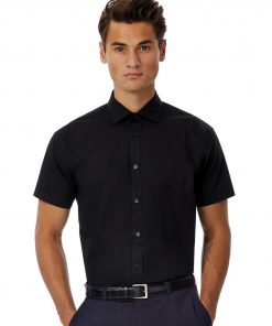 Chemise manche longue à cravate noir en popeline SSL